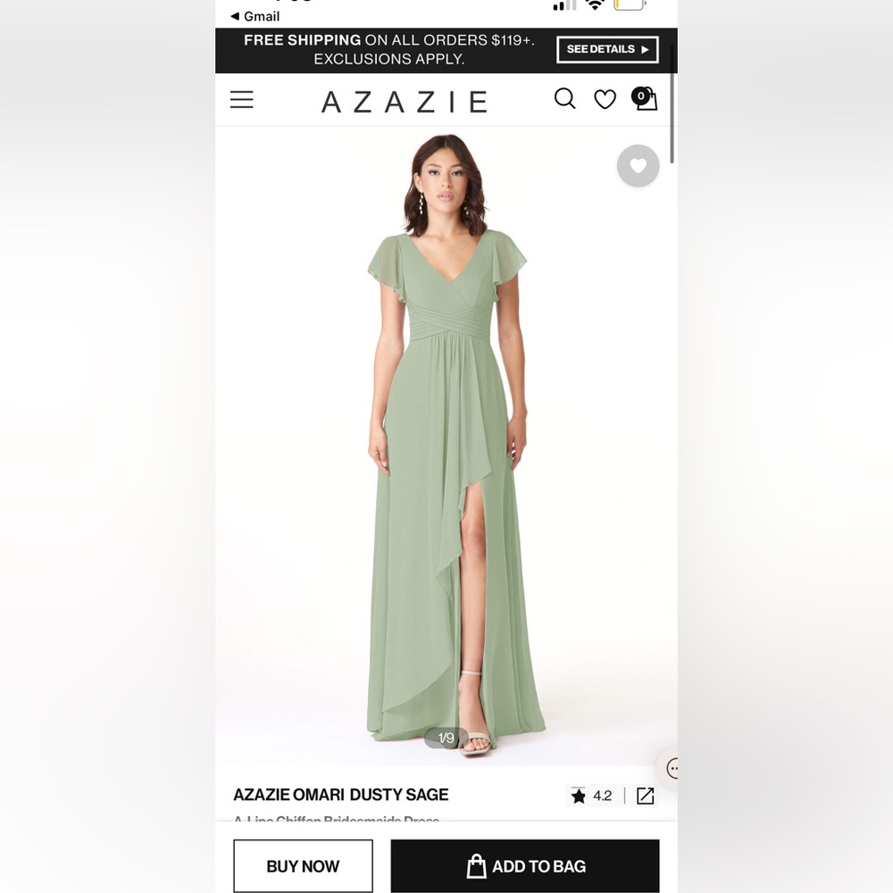 Azazie Omari dress in dusty sage size A18